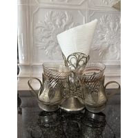 Салфетница с подстаканниками мельхиор СССР