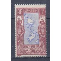 [838] Французские колонии. Сент-Пьер и Микелон 1932. Карта острова. МН