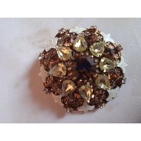Брошь винтажная медовве стразы Чехословакия