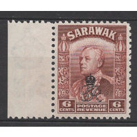 Саравак 1947 ** 6 cents, надпечатка "Королевский Вензель", марка из серии с левым полем
