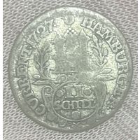 Монета 2 шиллинга 1727 год. Гамбург. Серебро