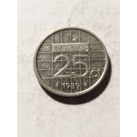 Нидерланды 25 центов 1989