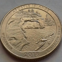 25 центов, квотер США, озёрное побережье островов Апостол, штат Висконсин, P