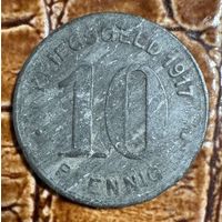 Монета 10 пфеннигов 1917 год. Эльберфельд. Веймарская республика.