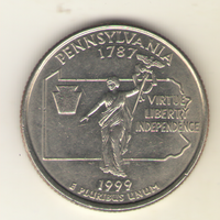 25 центов 1999 г. Квотеры "50 штатов"- Пенсильвания "D".