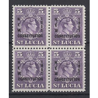 Сент-Люсия /St Lucia 1951** 5c Георг VI кварт надпечатка