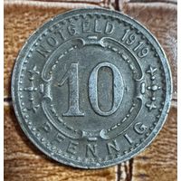 Монета 10 пфеннигов 1919 год. Виттен. Веймарская республика. С рубля без МЦ.