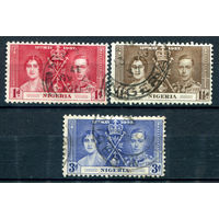 Британские колонии - Нигерия - 1937г. - коронация короля Георга VI и королевы Елизаветы - 3 марки - полная серия, гашёные [Mi 43-45]. #2-Bc-46-A-1