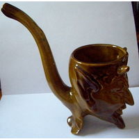 Мефистофель, чёрт, трубка, кружка поилка, обливная керамика, винтаж, СССР