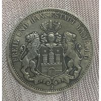 Монета 3 марки 1909 год Гамбург. Германская империя. Серебро