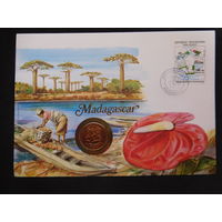 Мадагаскар 5 ариари 1992 г лодка конверт первого дня КПД