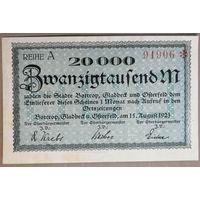 Германия 20000 марок 1923 г Боттроп (Bottrop, Gladbeck und Osterfeld), aUNC