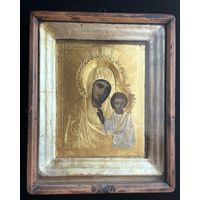 Икона Казанской Богоматери, штихельный оклад, позолота, с рубля!!!