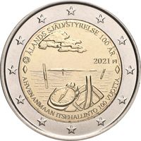 2 евро 2021 Финляндия 100 лет самоуправления на Аландских островах  UNC из ролла