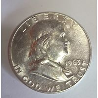 С рубля без мц! 50 центов 1963 Франклин яркий! Серебро!