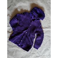 Кардиган с отстегивающимся капюшоном, ручная объемная вязка, новый, размер S-M