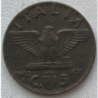 Италия 5 чентезимо 1942 г.