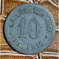 Монета 10 пфеннигов 1917 год. Ботроп. Веймарская республика.
