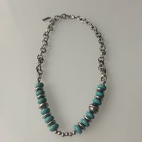 Колье винтажное  с бирюзовыми  вставками. Белый металл.47 см.