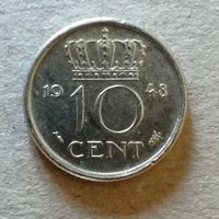 Нидерланды 10 центов 1948 год, KM# 177, ю