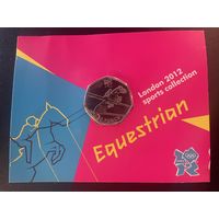 Великобритания 50 пенсов 2011 г. Олимпийские Игры "Лондон 2012". Блистер. Конный спорт. BUNC.
