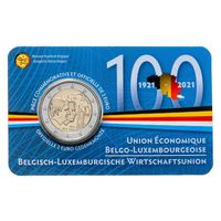 2 евро 2021 Бельгия 100 лет Бельгийско-Люксембургскому экономическому союзу блистер BU