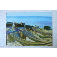 Прибалтика, Латвийская ССР, Рыбацкие сети на берегу моря; чистая.