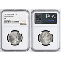 2 марки 1912 год Вюртемберг. Редкие! Изумительное коллекционное состояние. Ярчайший штемпельный блеск! Грейд NGC MS64