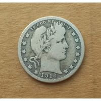 США, четверть доллара (квотер) 1916 г., серебро 0.900, D