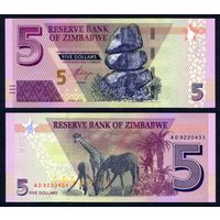 Зимбабве 5 долларов 2019 г. (P-W102, UNC)