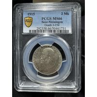 Германия 2 марки 1915 Саксен-Мейнинген Смерть Георга II PCGS MS66. Серебро