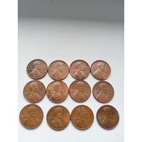 1 цент США. 12 шт.