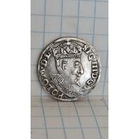 С 1 РУБЛЯ ! МОНЕТА 3 ГРОША  ВКЛ ПОЛЬША  СРЕДНЕВЕКОВЬЕ СИГИЗМУНД lll 1595 ГОД