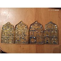 С рубля. складень "Двунадесятые праздники". РИ 2 эмали. сохран.