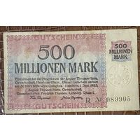 Банкнота 500 миллионов марок 1923 год. Хамборн. Веймарская республика.