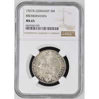 Германия.Веймарская республика. 3 марки 1927 A. слаб NGC MS65