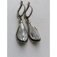 Серьги серебро 925 пробы, с хрусталем, торги с Рубля