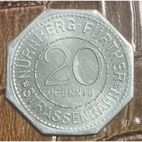 Германия Нюрнберг нотгельд 20 пфеннигов 1919 год. Аполлоний фон Гайлинген. трамвайный жетон