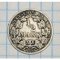 С 1 РУБЛЯ! МОНЕТА 1/2 МАРКИ СЕРЕБРО 1905 ГОДА