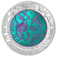 Австрия 25 евро 2026г. "Кот Шредингера. Квантовая физика". Монета в капсуле; подарочном футляре; номерной сертификат; коробка. СЕРЕБРО 9,0гр.; НИОБИЙ 6,5гр.