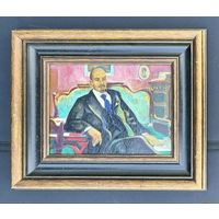 Щемелёв Л.Д "В.И Ленин", 1975г. Картон, масло. Размер 26х34,5 см.