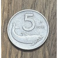 Италия 5 Лир 1951г.