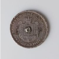 Греция 1 драхма 1873 год, серебро 835