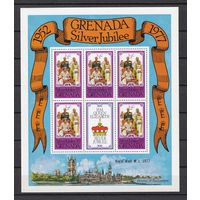 11.BrKS. Великобритания. Колонии. Гренада. Серебряный юбилей Елизаветы II. Надпечатка. Королевский визит 1977 г. 1/2C. Mi.#851C. Малый лист. MNH. (Формат - 17 см. Х 14,5 см.).
