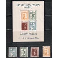 Перу-1956,(Мих.547-550,Бл.2)  ,  **  , Спорт,  ОИ-1956(полная серия)