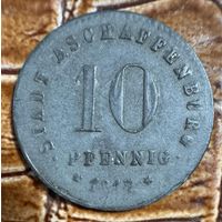 Монета 10 пфеннигов 1917 год. Ашаффенбург Ошибка в названии города - ASCHAFFEBURG. Веймарская республика.