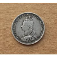 Великобритания, 3 пенса 1889 г., серебро 0.925, Виктория (1837-1901)
