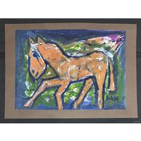 Акулов В.И "Любимая лошадка", 2024г.Бумага,акрил. Размер с паспарту 70х50 см.