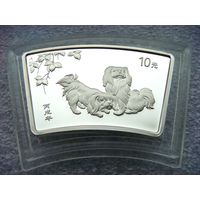 10 юаней Китай КНР 2006. Год Собаки. Лунный календарь. Веерная. Серебро 999, вес 31.1 грамм