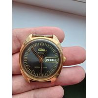 Часы ссср слава наручные, позолота ау 10, на ходу, календарь рабочий, распродажа коллекции